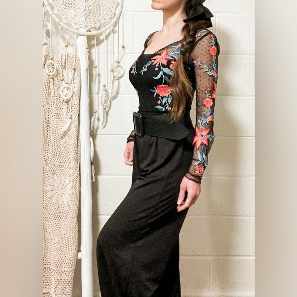 Free People Floral Embroidered Black Sheer Lace Top - Picture 8 of 8